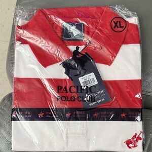 Red and White Striped Men's Polo Shirt